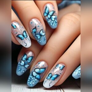 Blue Butterfly Press-On Nails DIY Reusable